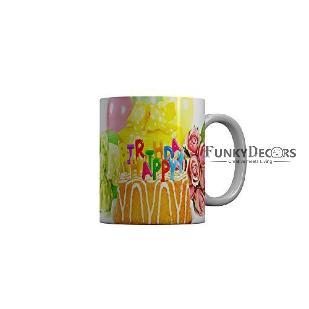 Funkydecors Happy Birtthday Wishes Gift Ceramic Mug 350 Ml Multicolor Mugs