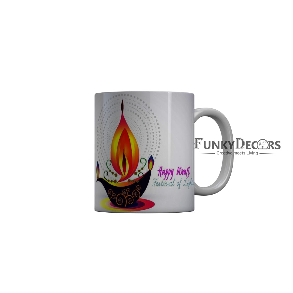 FunkyDecors Happy Diwali Festival of lightSpecial Diwali Ceramic Mug, 350 ML, Multicolor