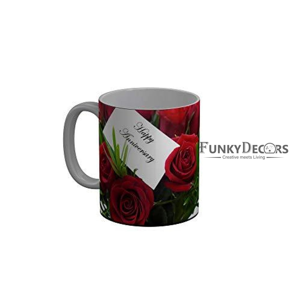 Funkydecors Happy Wedding Anniversary Ceramic Mug 350 Ml Multicolor Mugs