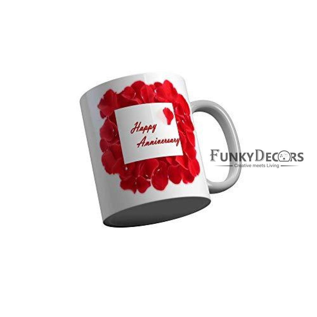 Funkydecors Happy Wedding Anniversary Ceramic Mug 350 Ml Multicolor Mugs