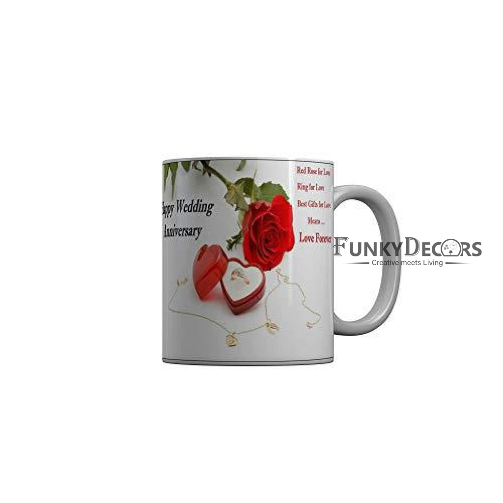 Funkydecors Happy Wedding Anniversary Ceramic Mug 350 Ml Multicolor Mugs