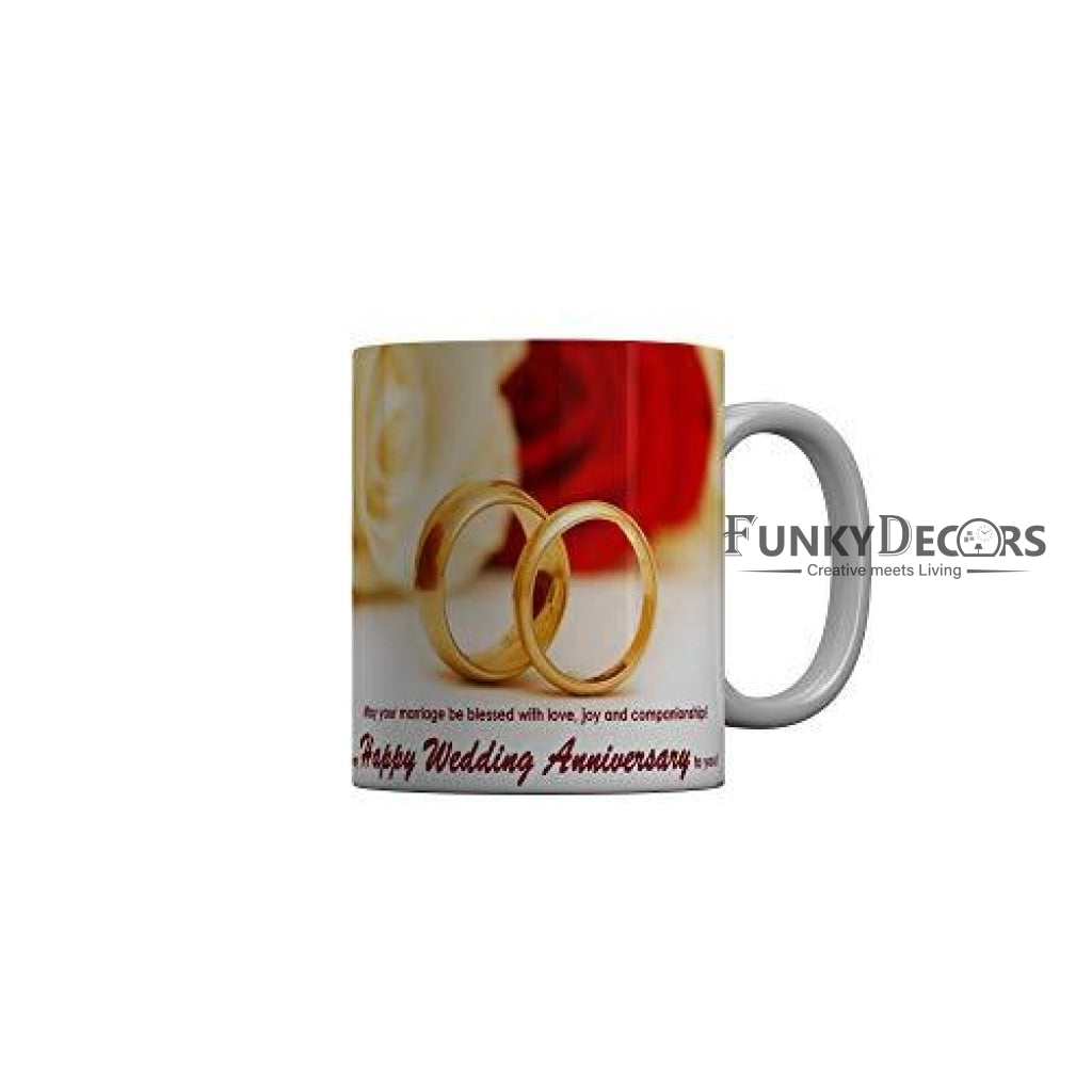 Funkydecors Happy Wedding Anniversary Ceramic Mug 350 Ml Multicolor Mugs