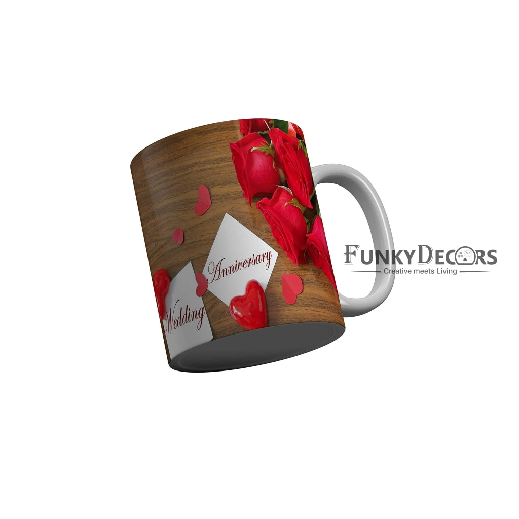 Funkydecors Happy Wedding Anniversary Ceramic Mug 350 Ml Multicolor Mugs