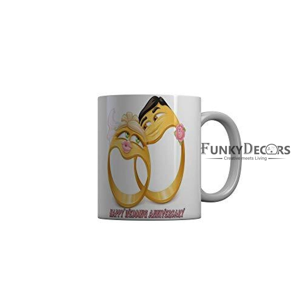 Funkydecors Happy Wedding Anniversary Ceramic Mug 350 Ml Multicolor Mugs