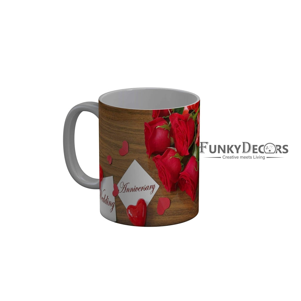 Funkydecors Happy Wedding Anniversary Ceramic Mug 350 Ml Multicolor Mugs