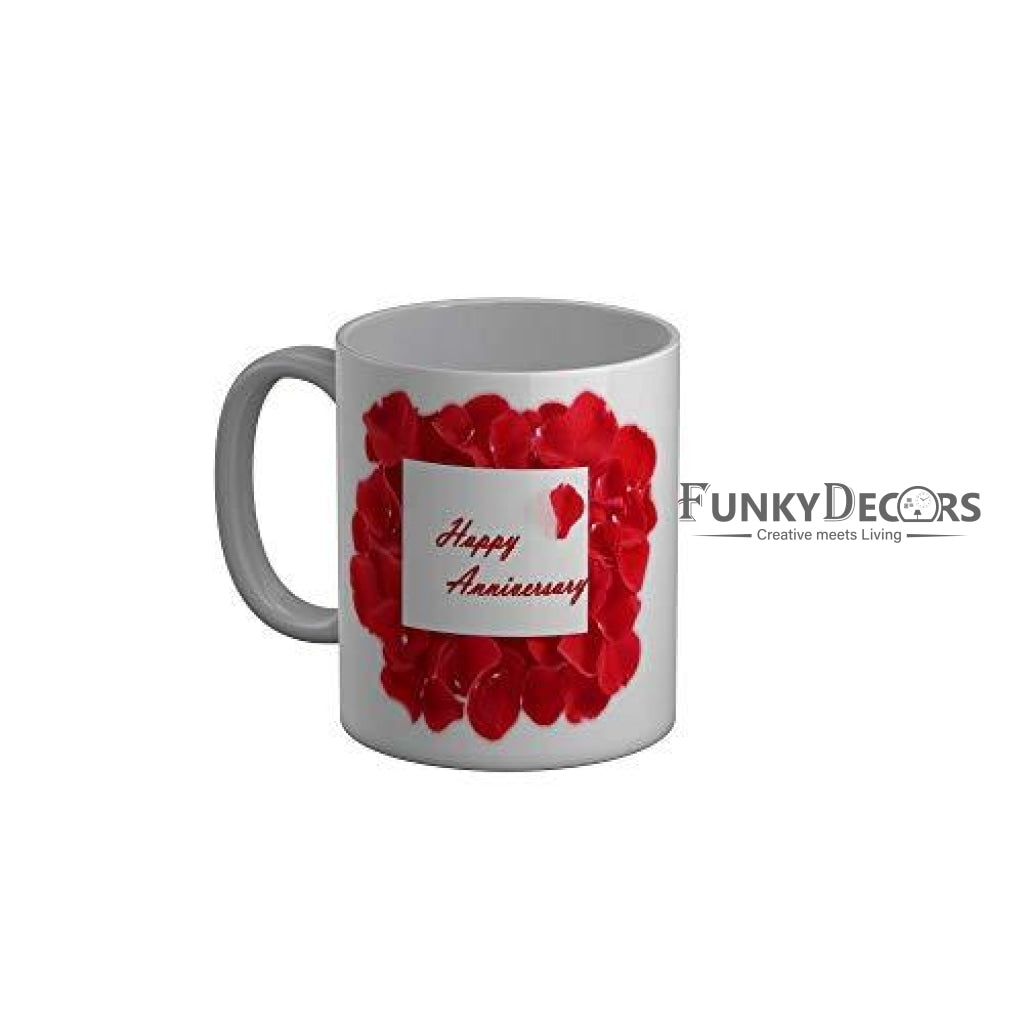 Funkydecors Happy Wedding Anniversary Ceramic Mug 350 Ml Multicolor Mugs