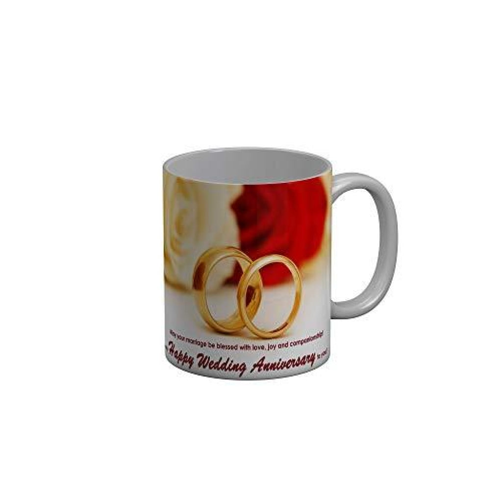 Funkydecors Happy Wedding Anniversary Ceramic Mug 350 Ml Multicolor Mugs