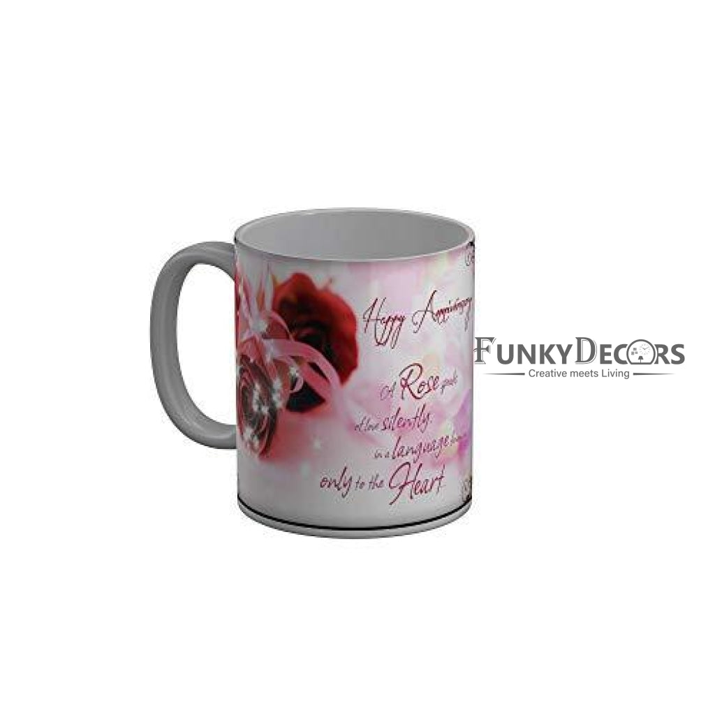 Funkydecors Happy Wedding Anniversary Ceramic Mug 350 Ml Multicolor Mugs