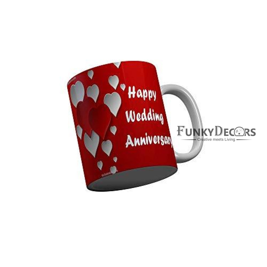 Funkydecors Happy Wedding Anniversary Ceramic Mug 350 Ml Multicolor Mugs
