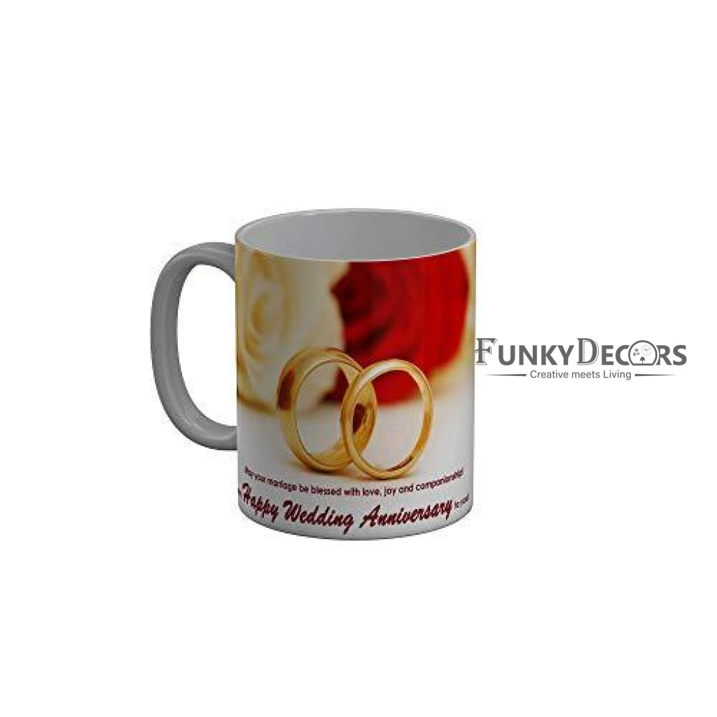 Funkydecors Happy Wedding Anniversary Ceramic Mug 350 Ml Multicolor Mugs