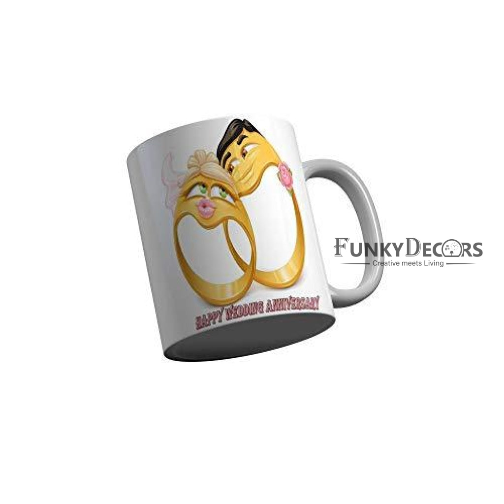 Funkydecors Happy Wedding Anniversary Ceramic Mug 350 Ml Multicolor Mugs