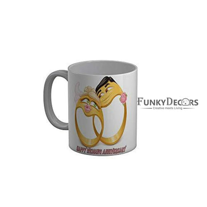 Funkydecors Happy Wedding Anniversary Ceramic Mug 350 Ml Multicolor Mugs