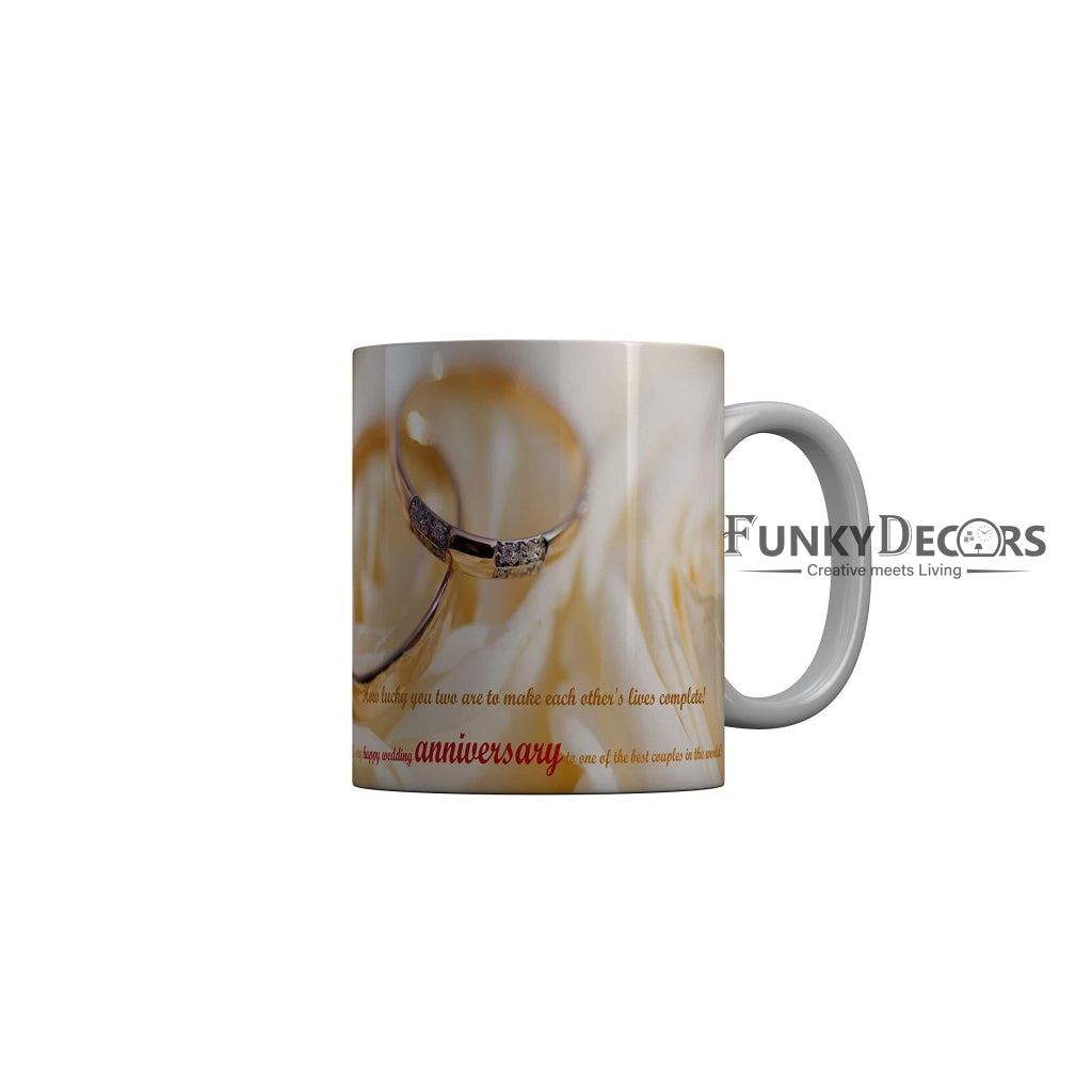 Funkydecors Happy Wedding Anniversary Ceramic Mug 350 Ml Multicolor Mugs