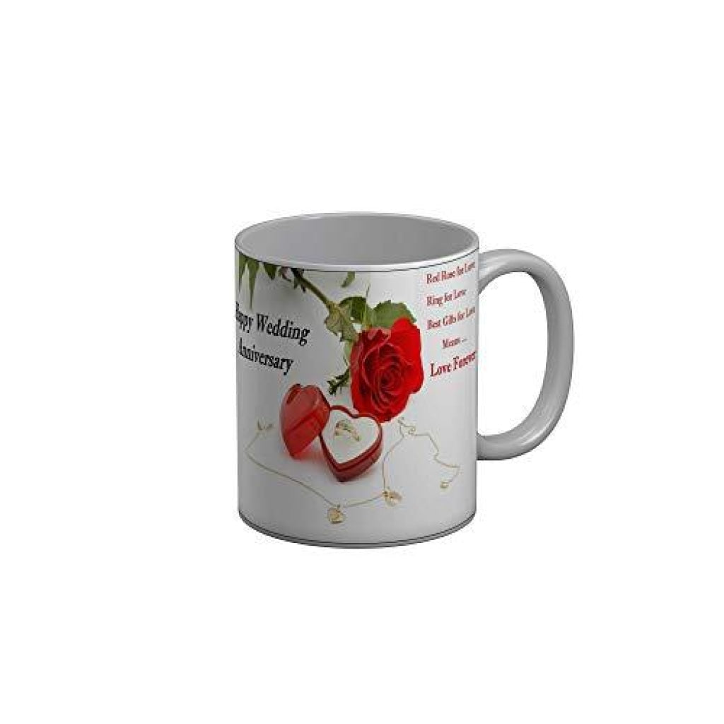 Funkydecors Happy Wedding Anniversary Ceramic Mug 350 Ml Multicolor Mugs