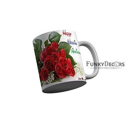 Funkydecors Happy Wedding Anniversary Love You So Much Ceramic Mug 350 Ml Multicolor Mugs