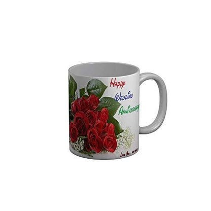 Funkydecors Happy Wedding Anniversary Love You So Much Ceramic Mug 350 Ml Multicolor Mugs