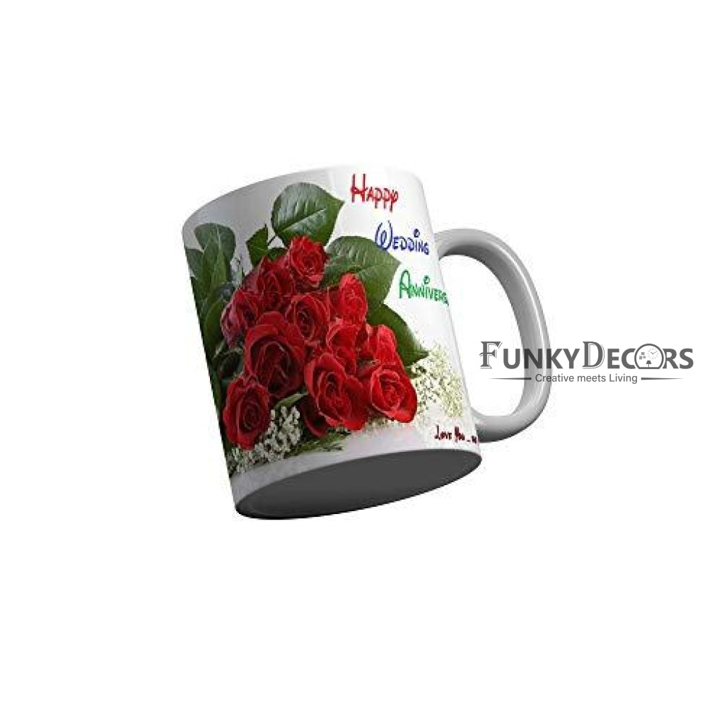 Funkydecors Happy Wedding Anniversary Love You So Much Ceramic Mug 350 Ml Multicolor Mugs