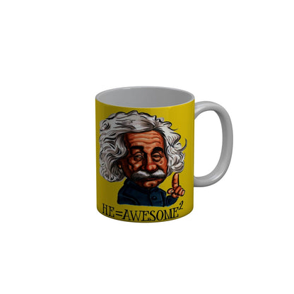 FunkyDecors He Awesome Square Yellow Funny Quotes Ceramic Coffee Mug, 350 ml