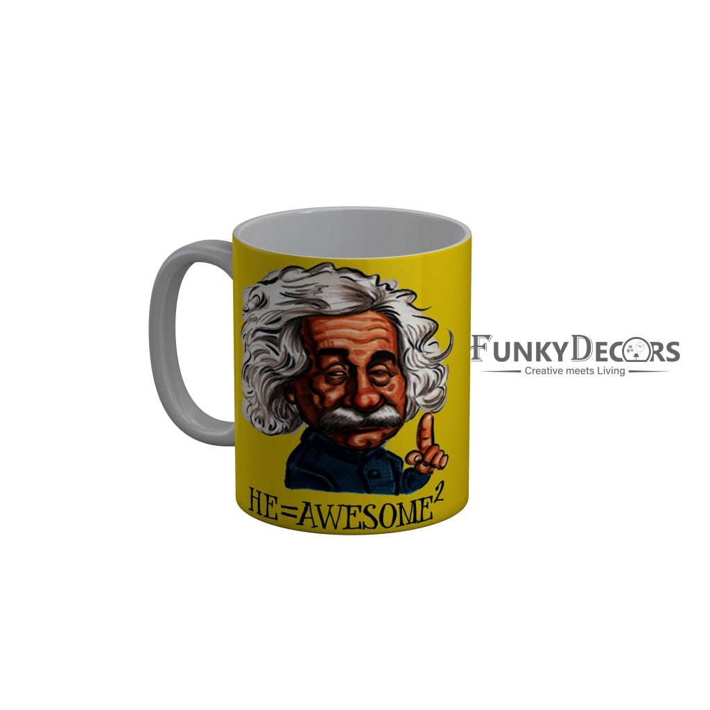 FunkyDecors He Awesome Square Yellow Funny Quotes Ceramic Coffee Mug, 350 ml