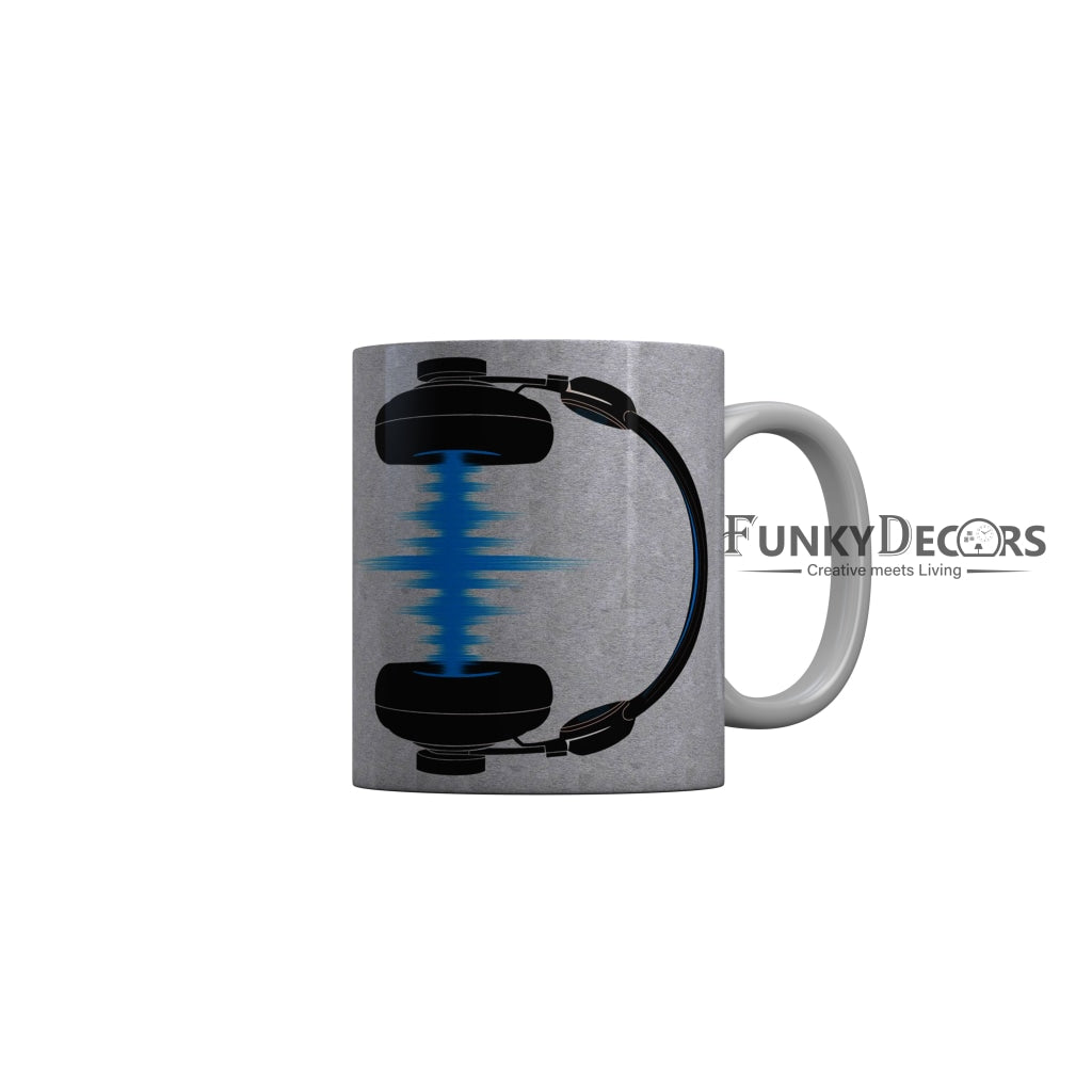 FunkyDecors Headset Grey Ceramic Coffee Mug, 350 ml