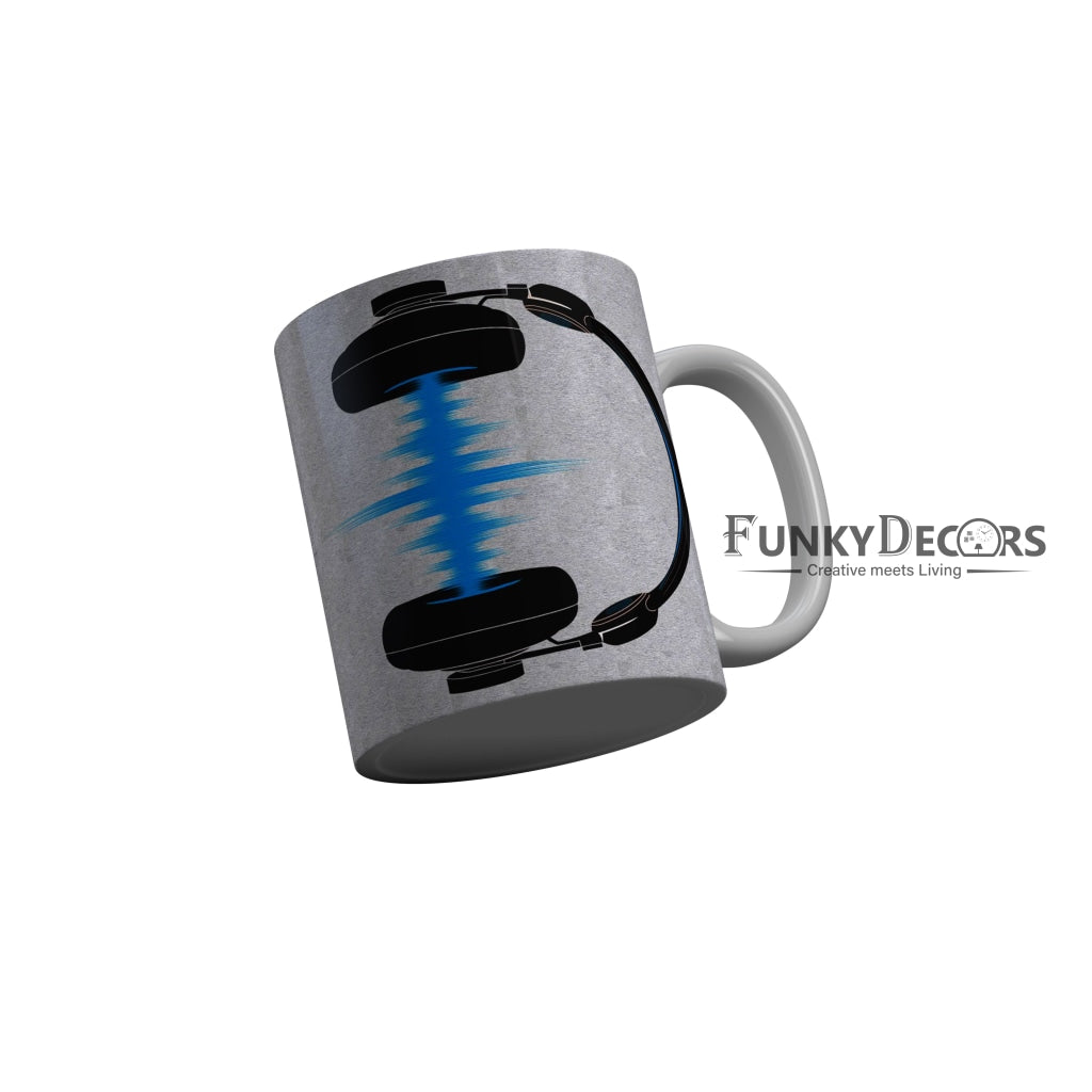 FunkyDecors Headset Grey Ceramic Coffee Mug, 350 ml