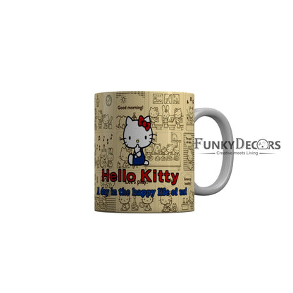 FunkyDecors Hello Kitty A Day Happy In The Happy Life of us Cartoon Ceramic Coffee Mug