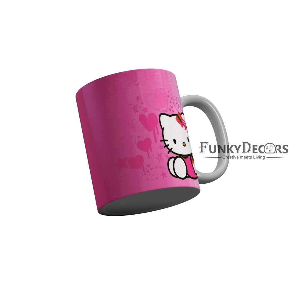 FunkyDecors Hello Kitty Pink Cartoon Ceramic Coffee Mug
