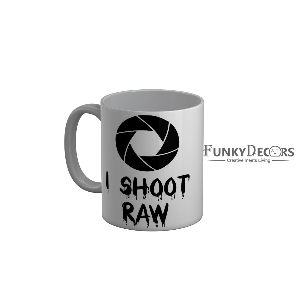 FunkyDecors I Shoot Raw Grey Quotes Ceramic Coffee Mug, 350 ml