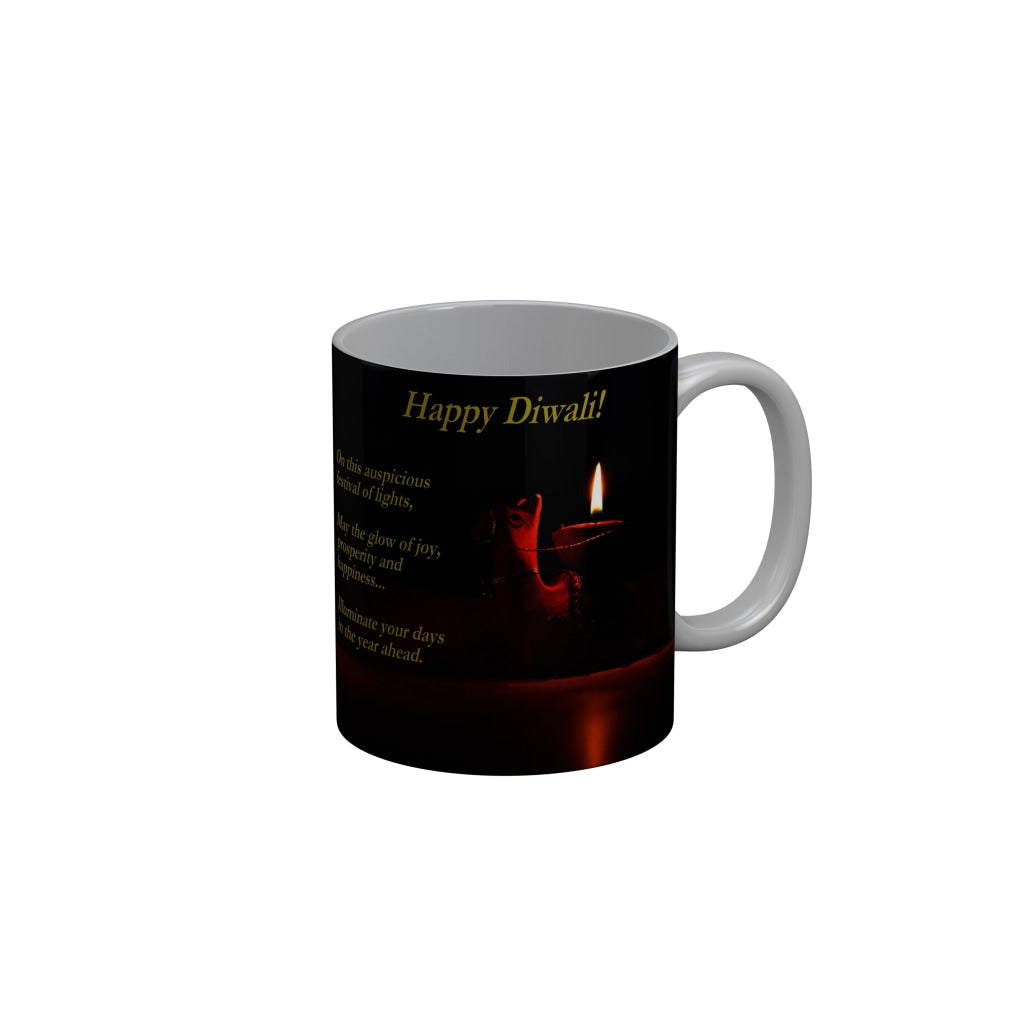 FunkyDecors Illuminate your days in the year ahead Happy Diwali Ceramic Mug, 350 ML, Multicolor