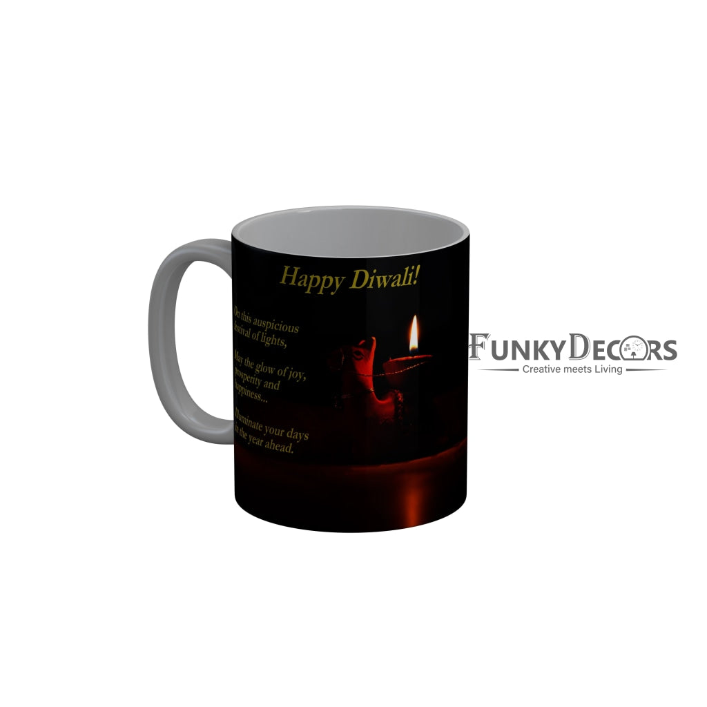 FunkyDecors Illuminate your days in the year ahead Happy Diwali Ceramic Mug, 350 ML, Multicolor