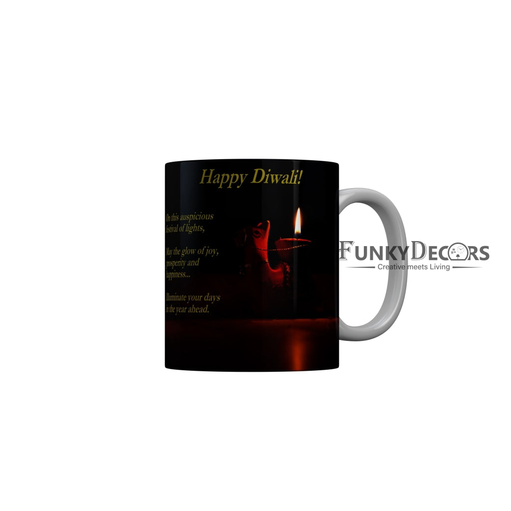 FunkyDecors Illuminate your days in the year ahead Happy Diwali Ceramic Mug, 350 ML, Multicolor