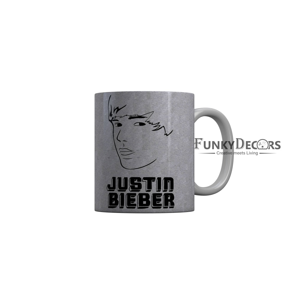 FunkyDecors Justin Bieber Grey Ceramic Coffee Mug, 350 ml