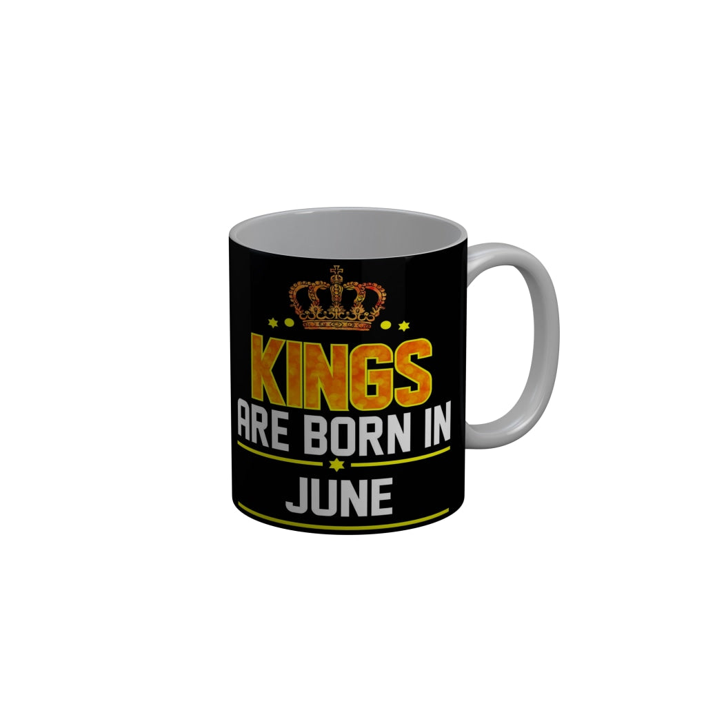 FunkyDecors Kings Are Born In February Black Birthday Quotes Ceramic Coffee Mug, 350 ml