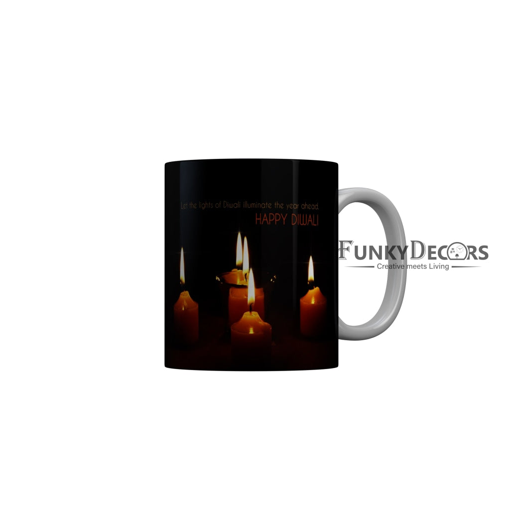 FunkyDecors Let the lights of diwali illuminate the year ahead Happy Diwali Ceramic Mug, 350 ML, Multicolor