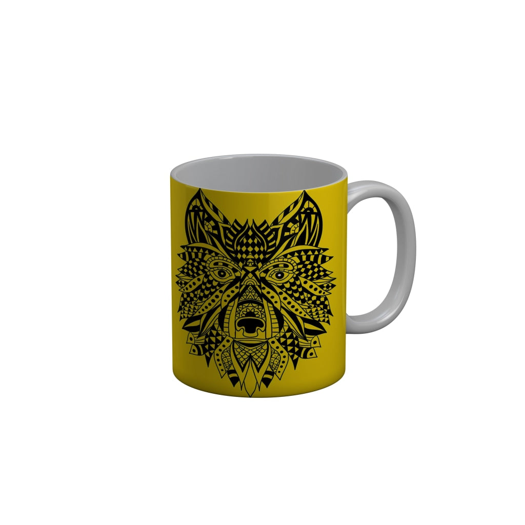 FunkyDecors Lion Face Yellow Ceramic Coffee Mug, 350 ml