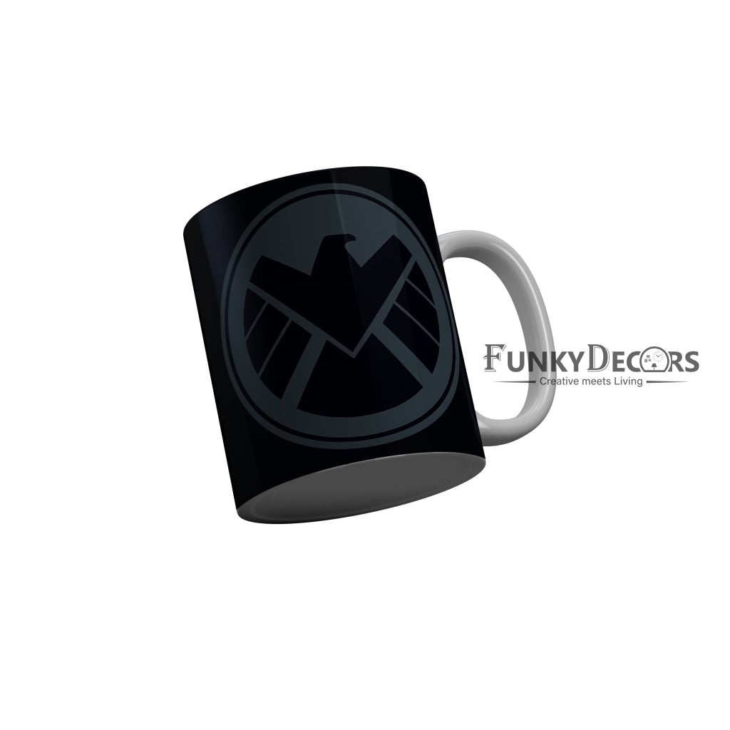 FunkyDecors Logo Black Ceramic Coffee Mug, 350 ml