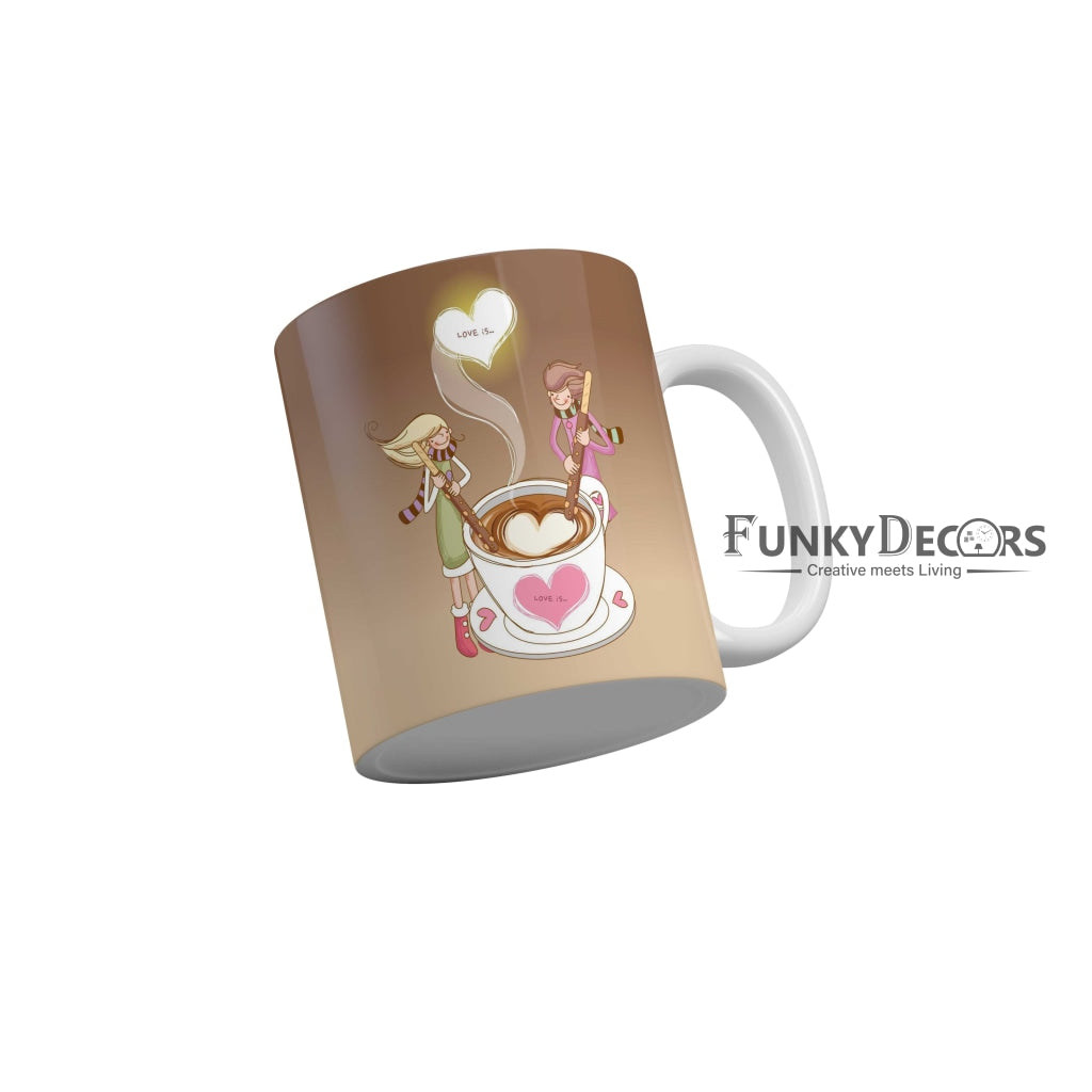 FunkyDecors Love and Friendship Quotes Ceramic Coffee Mug, 350 ml