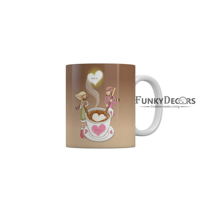 FunkyDecors Love and Friendship Quotes Ceramic Coffee Mug, 350 ml