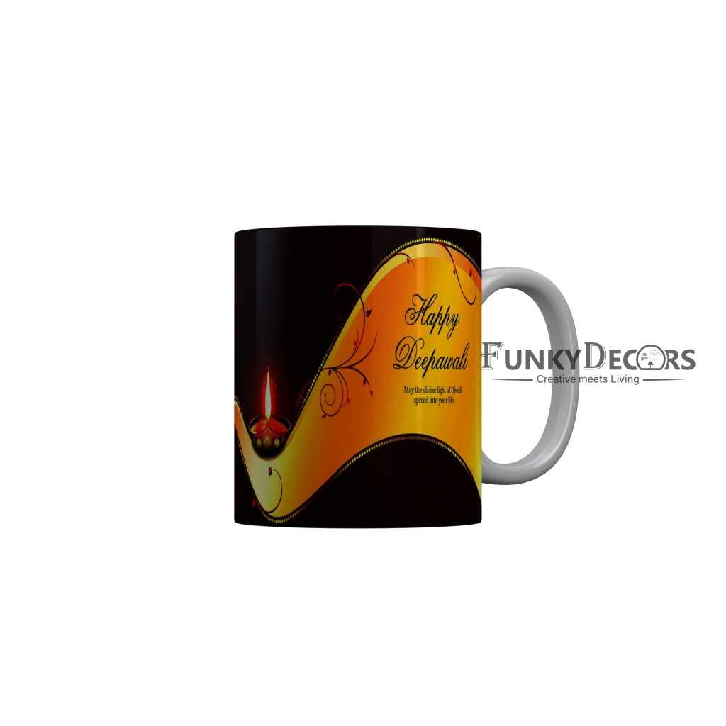 FunkyDecors May the divine light of diwali spread into your life Happy Deepawali Ceramic Mug, 350 ML, Multicolor