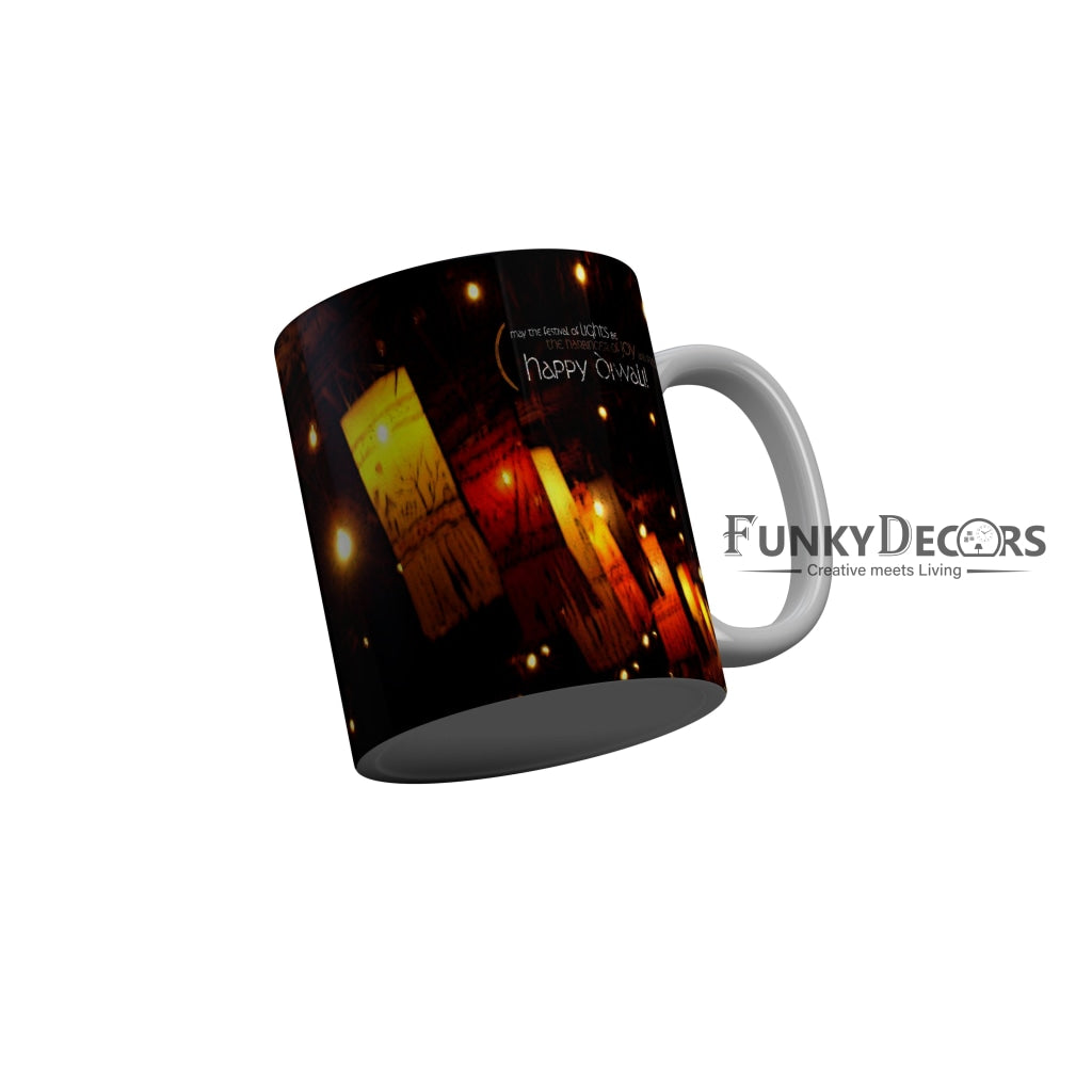 FunkyDecors May the festival of lights be the harbinger of joy and prosperity Happy Diwali Ceramic Mug, 350 ML, Multicolor