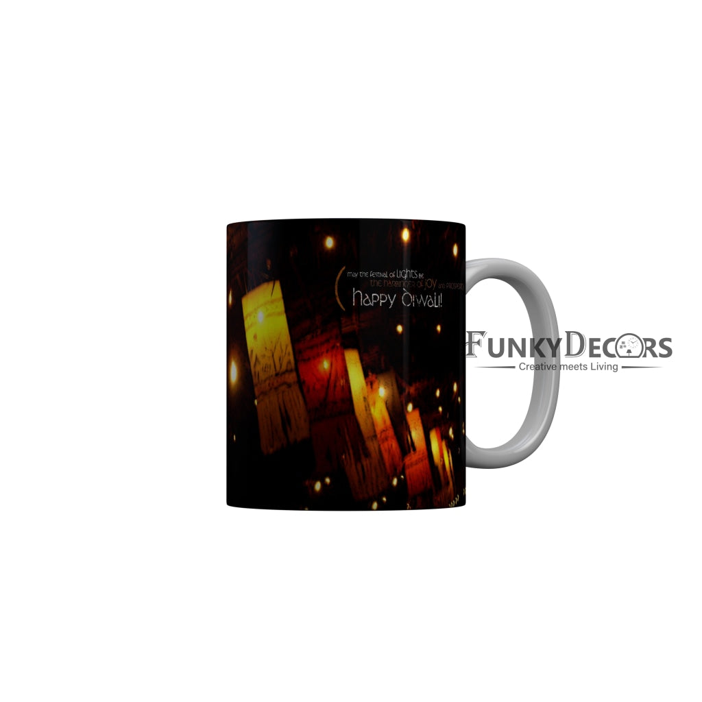 FunkyDecors May the festival of lights be the harbinger of joy and prosperity Happy Diwali Ceramic Mug, 350 ML, Multicolor