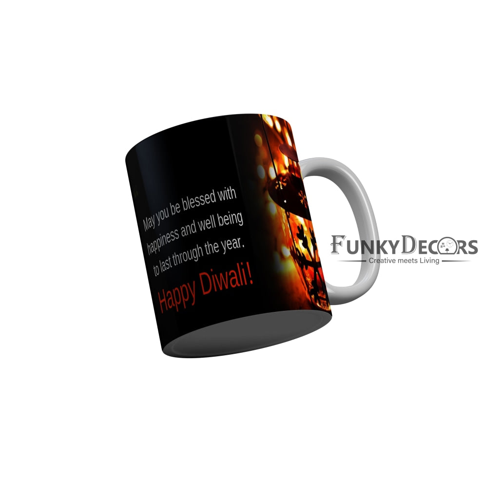 FunkyDecors May you blessed with happiness Happy Diwali Ceramic Mug, 350 ML, Multicolor