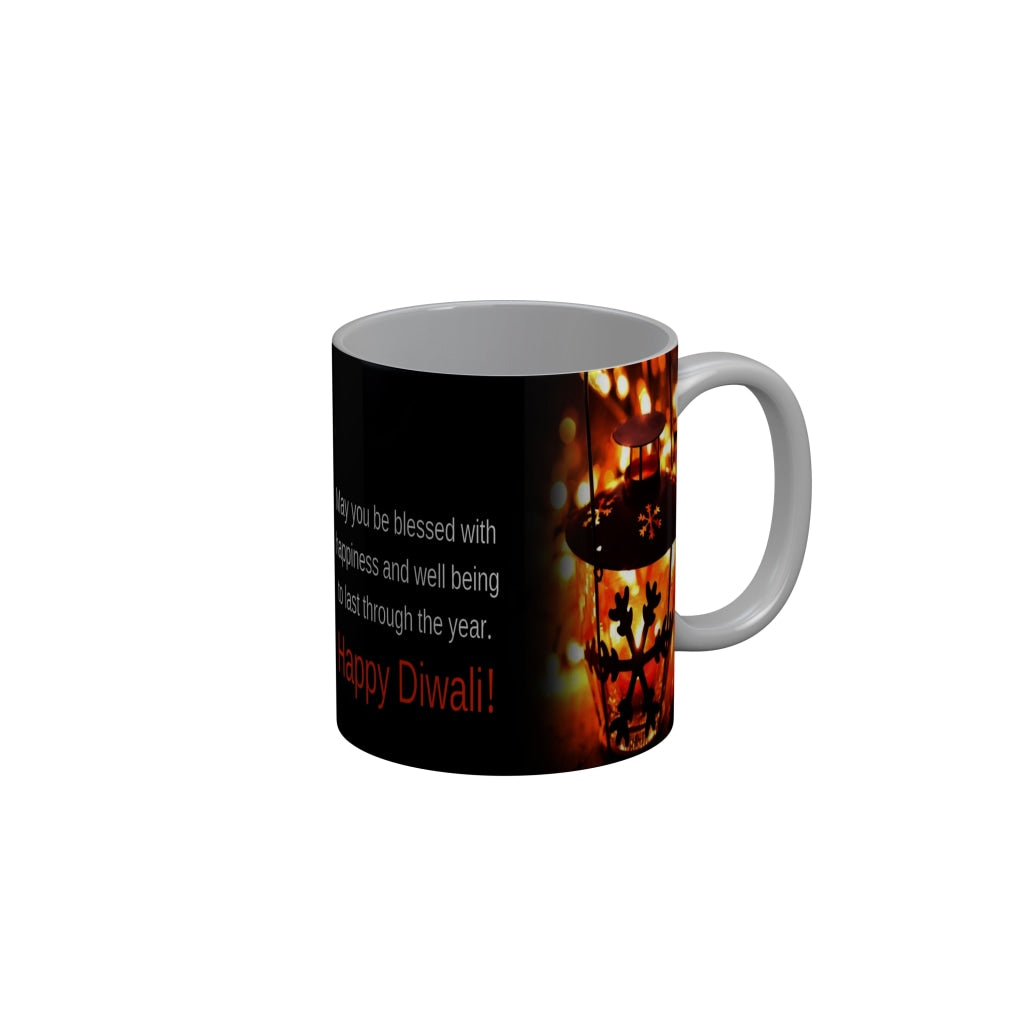 FunkyDecors May you blessed with happiness Happy Diwali Ceramic Mug, 350 ML, Multicolor
