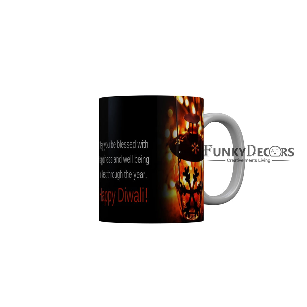 FunkyDecors May you blessed with happiness Happy Diwali Ceramic Mug, 350 ML, Multicolor