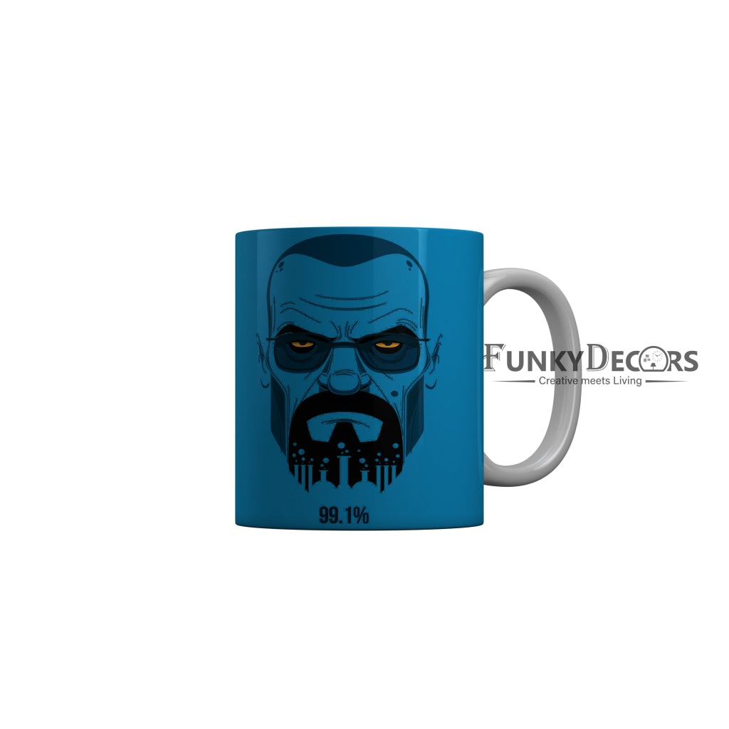 FunkyDecors Men Face Blue Ceramic Coffee Mug, 350 ml