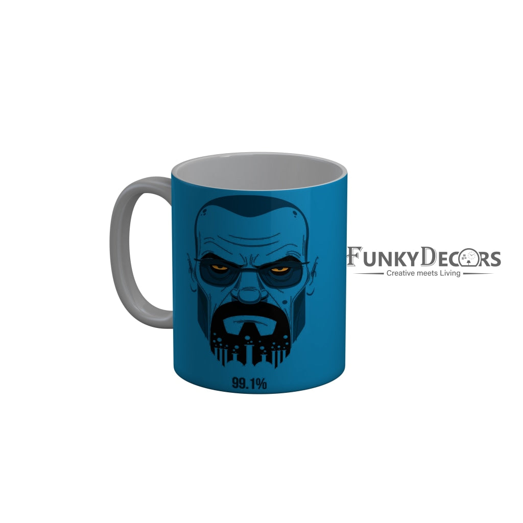 FunkyDecors Men Face Blue Ceramic Coffee Mug, 350 ml