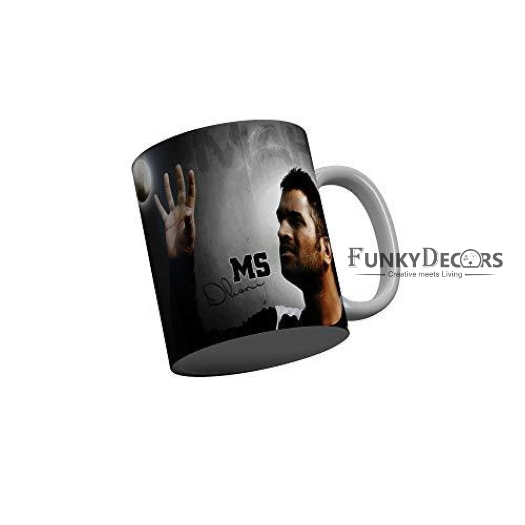 Funkydecors Ms Dhoni Indian Cricket Team Player Ceramic Mug 350 Ml Multicolor Mugs