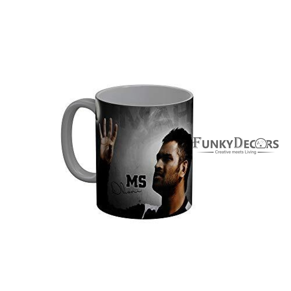 Funkydecors Ms Dhoni Indian Cricket Team Player Ceramic Mug 350 Ml Multicolor Mugs