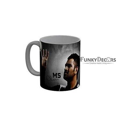 Funkydecors Ms Dhoni Indian Cricket Team Player Ceramic Mug 350 Ml Multicolor Mugs