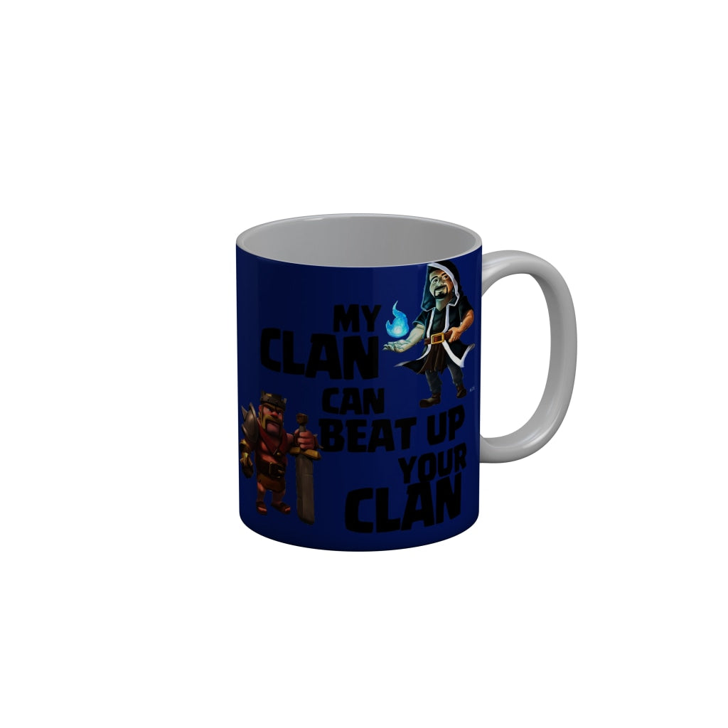 FunkyDecors My Clan Can Beat Up Your Clan Blue Quotes Ceramic Coffee Mug, 350 ml